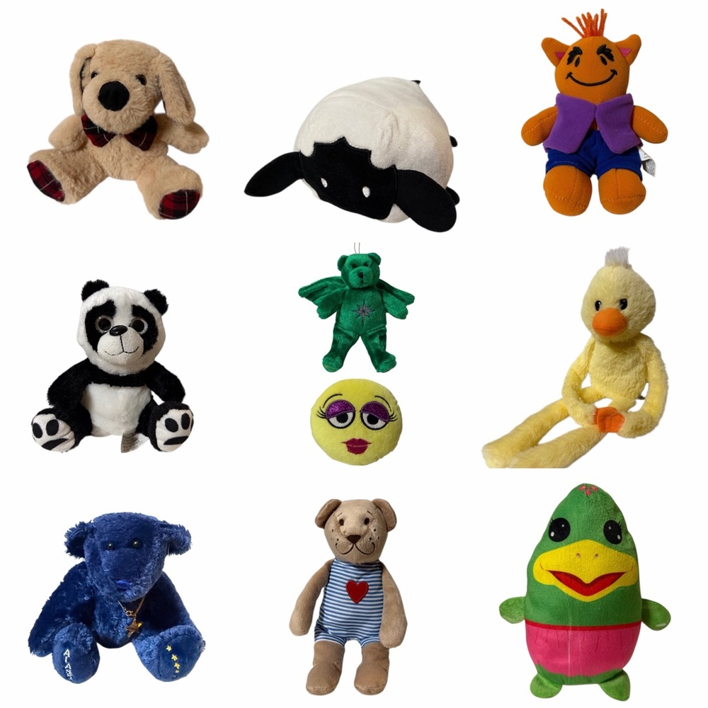 Plush Bundle of 10 Teddy Bear Emoji Angel Sheep Chick Panda Stuffed Animal Lot